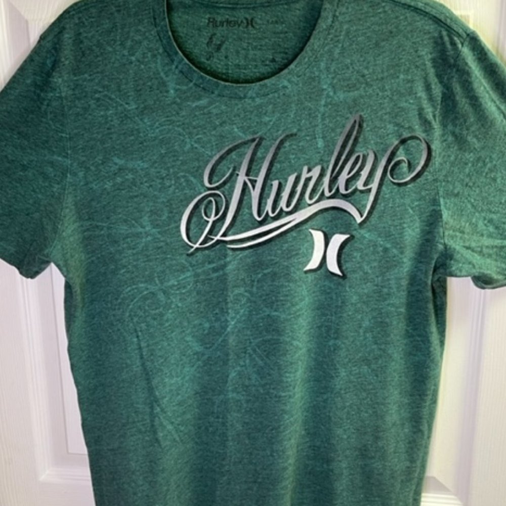 HURLEY Graphic T-Shirt Mens Large Green Skateboard Surfing Logo Short Sleeve